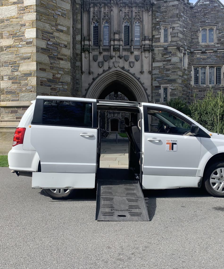 Accessible van with a ramp deployed