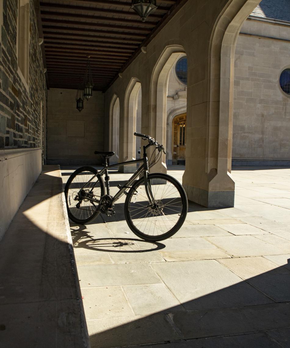 A bike parked on campus