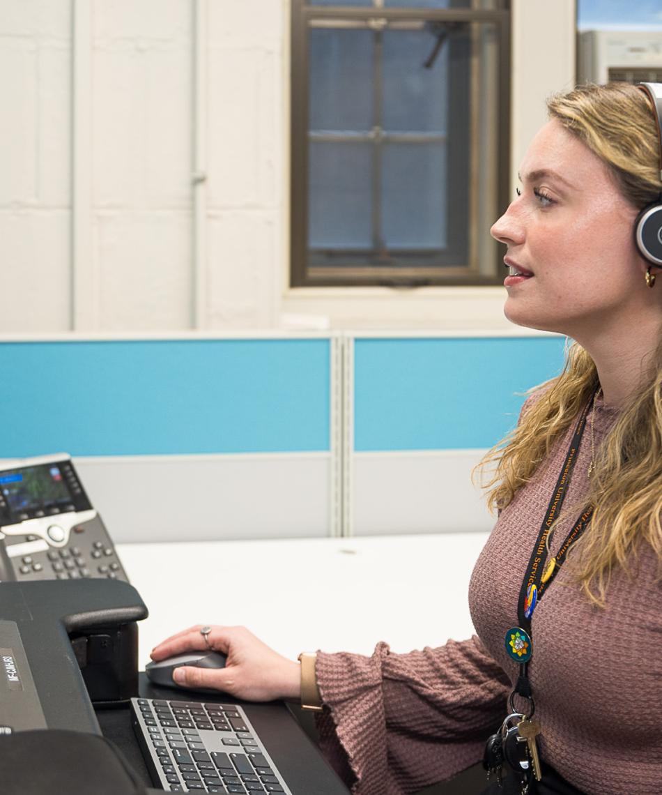 Student looking at a computer