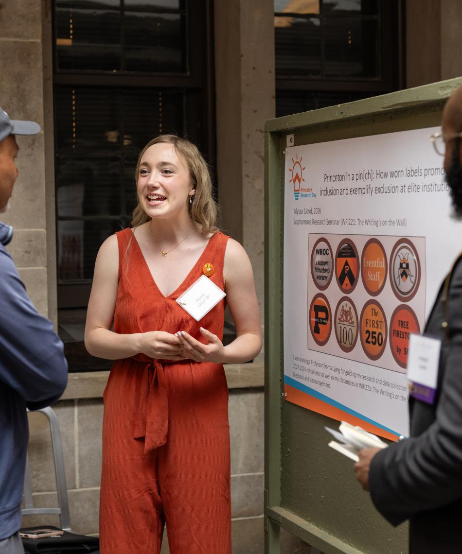 Student presenting research
