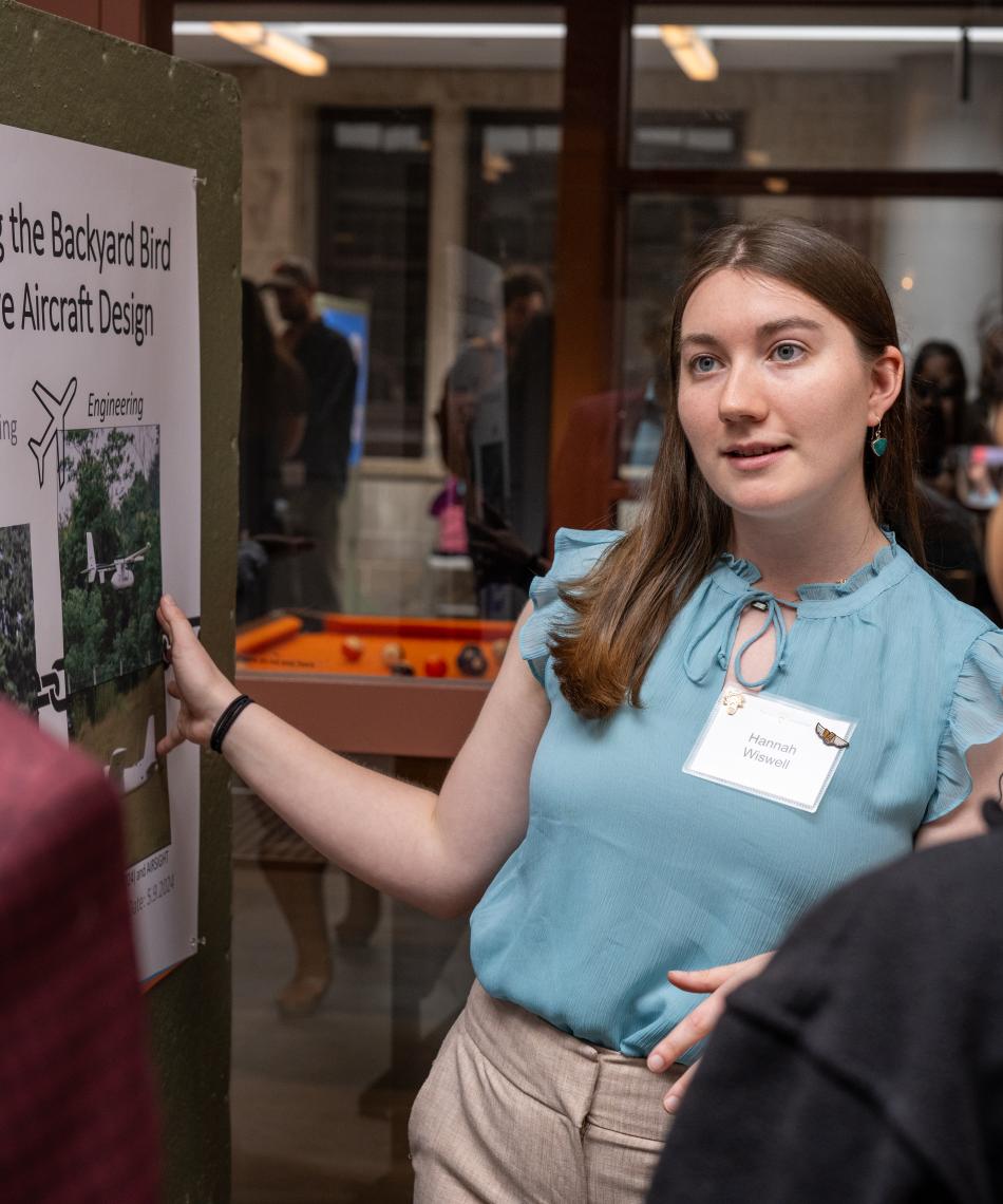 Student presenting research