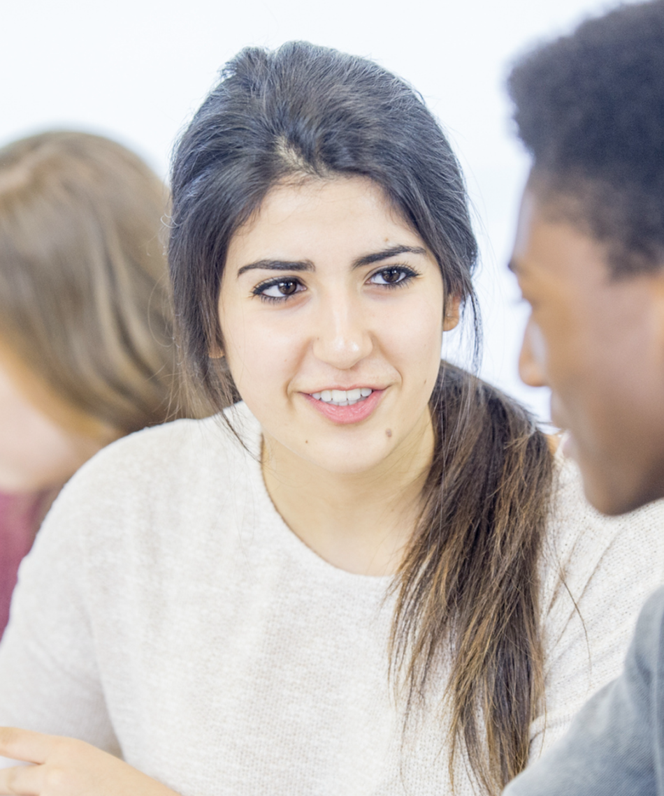Student talking with another student