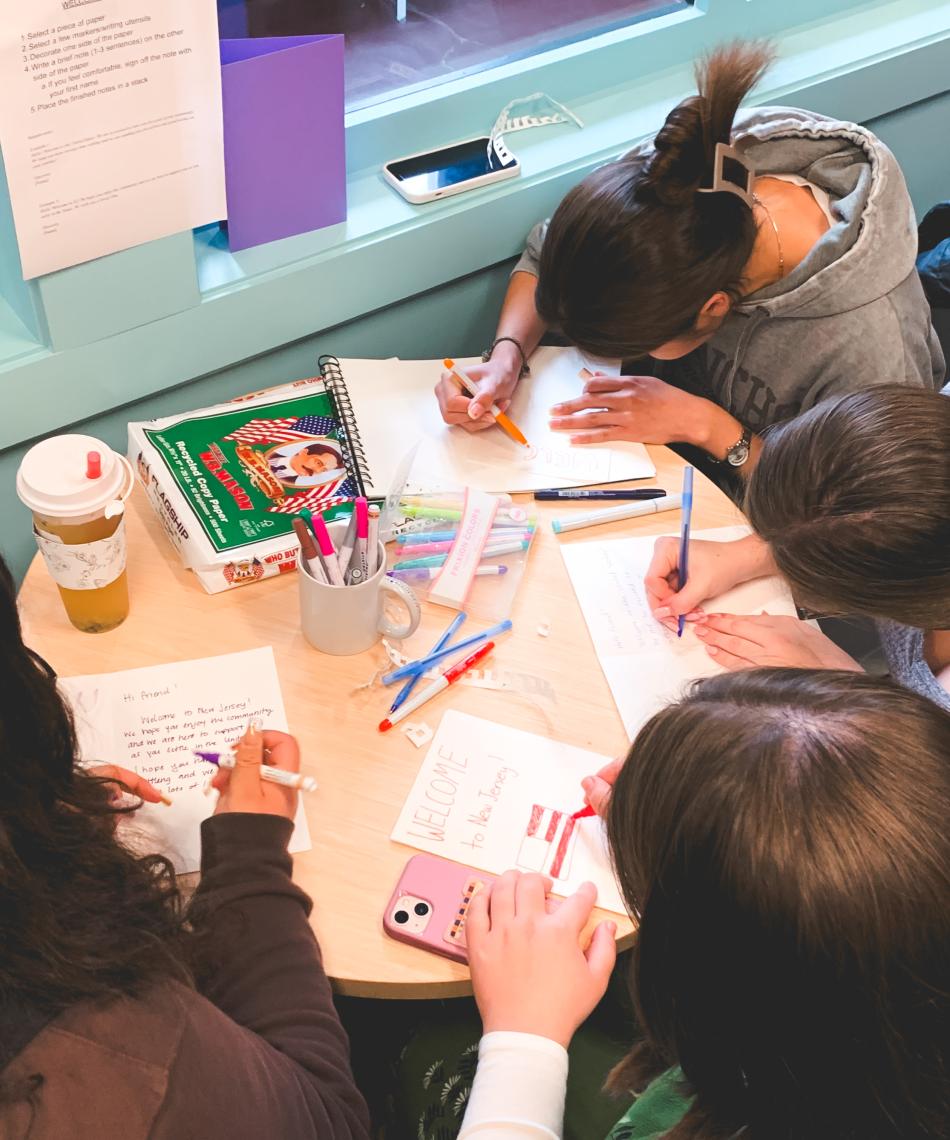 Students writing letters 