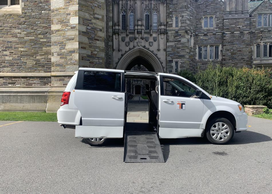 Accessible van with a ramp deployed