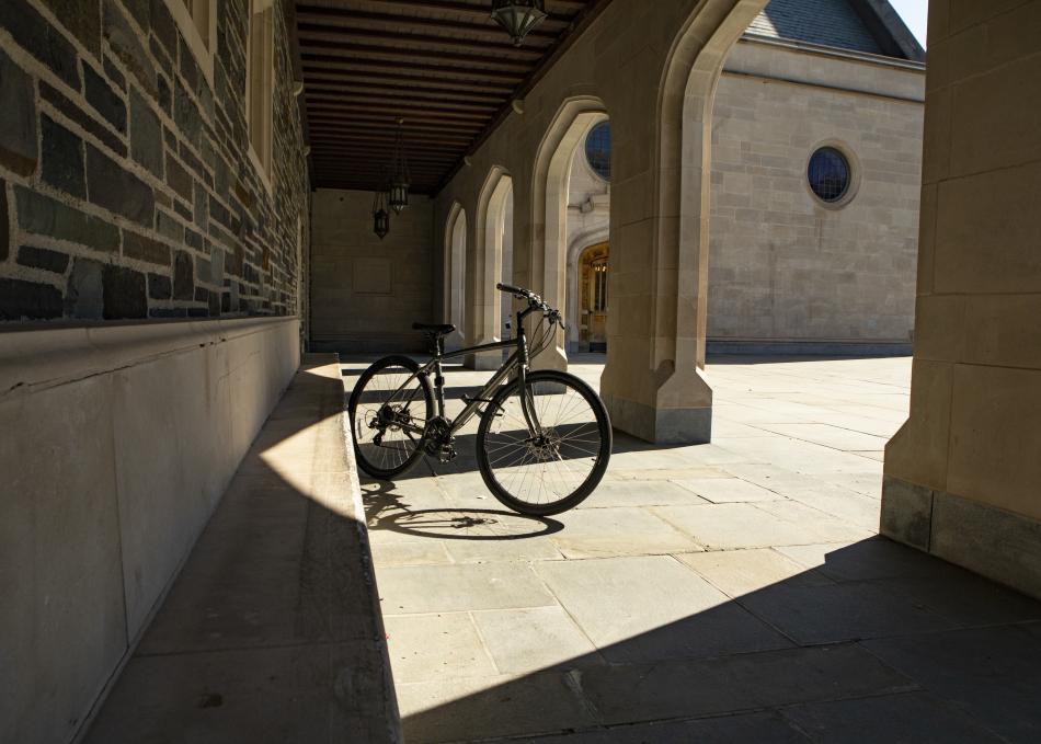 A bike parked on campus