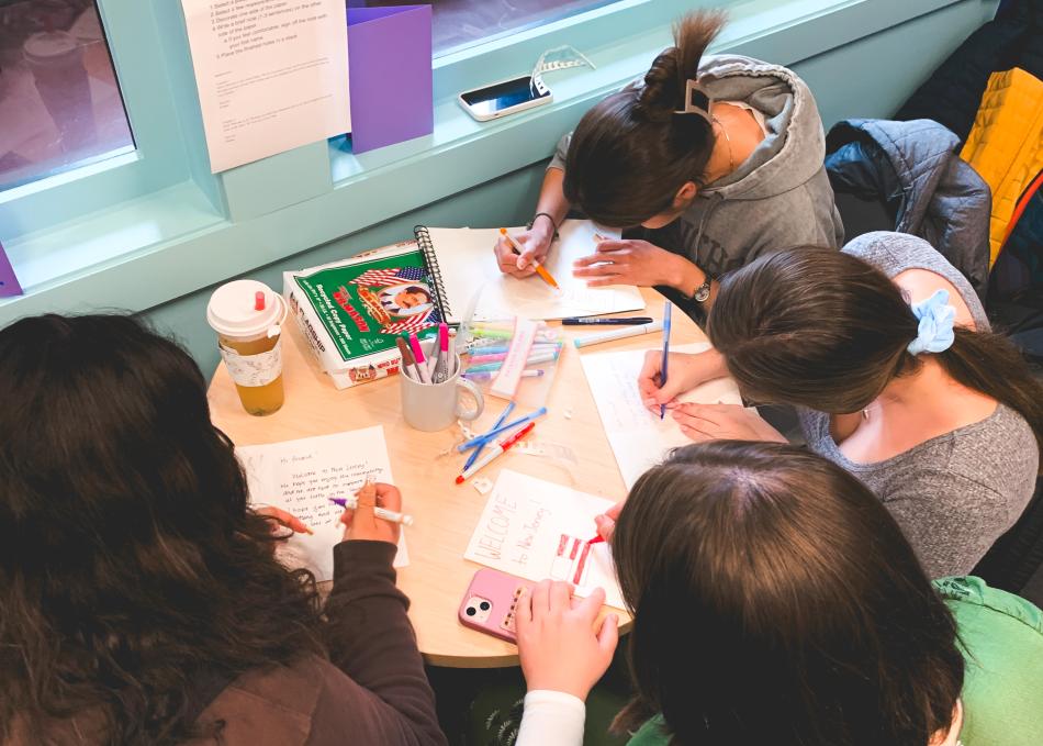 Students writing letters 