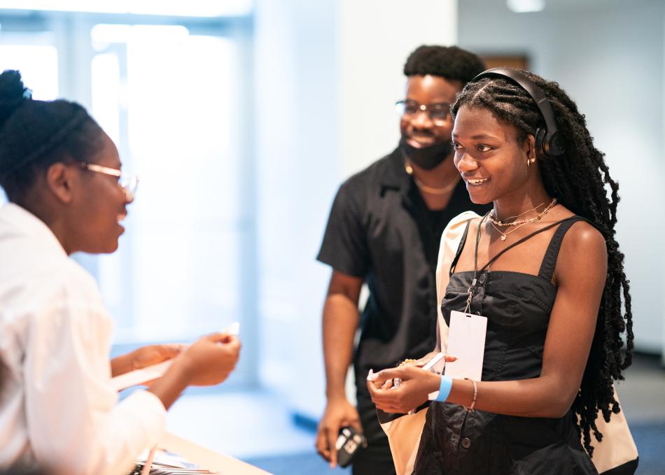 Students checking into an event