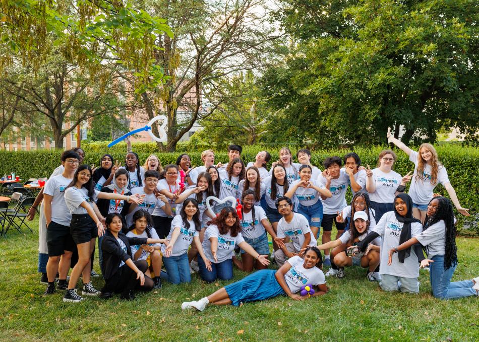 A big group of students posting