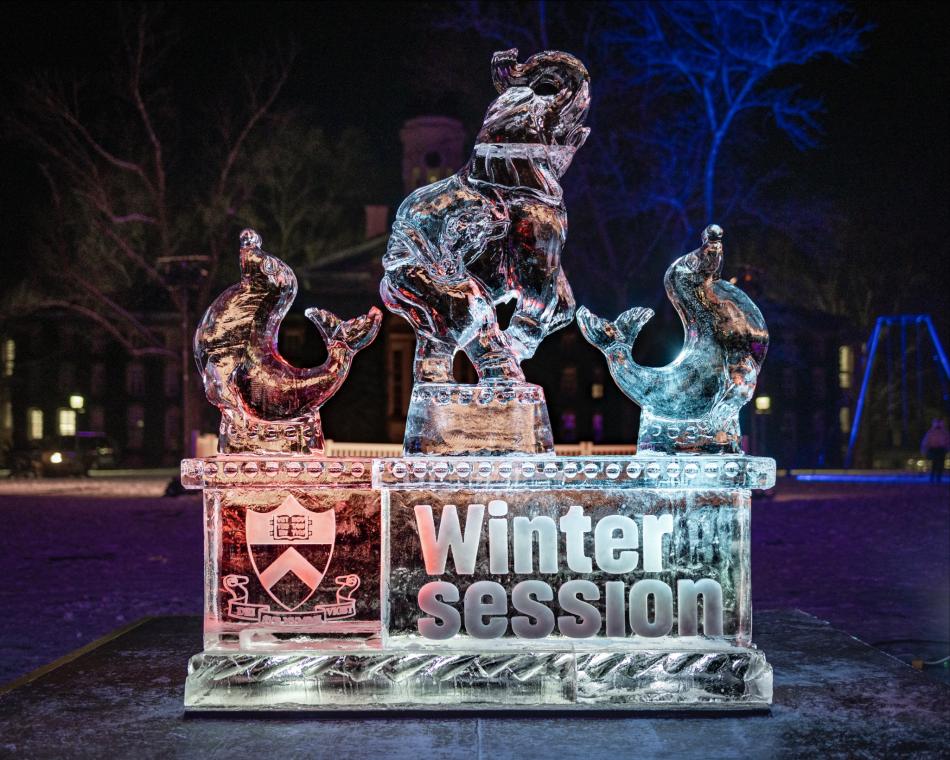 Ice sculpture saying Wintersession
